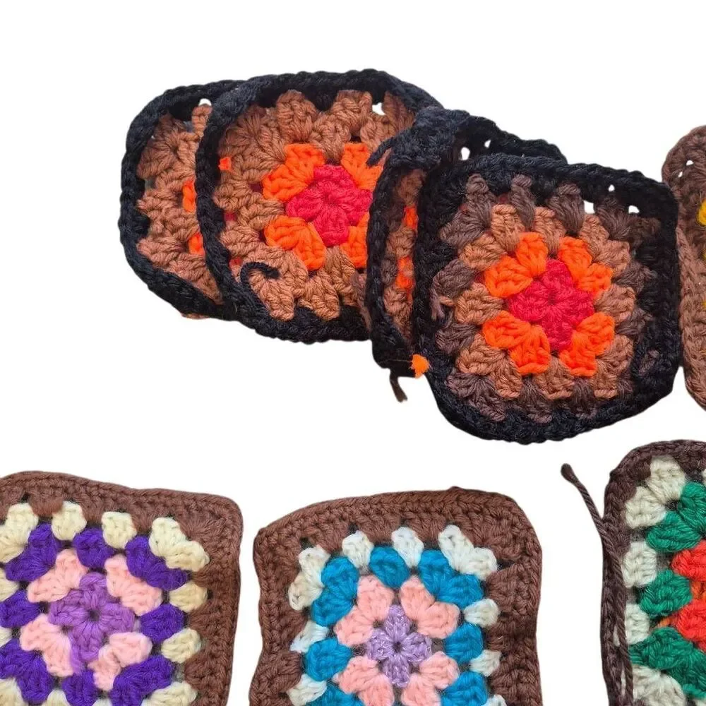 Vintage-Style Crochet Granny Squares Lot – Earthy Tones (Mix of 3.5